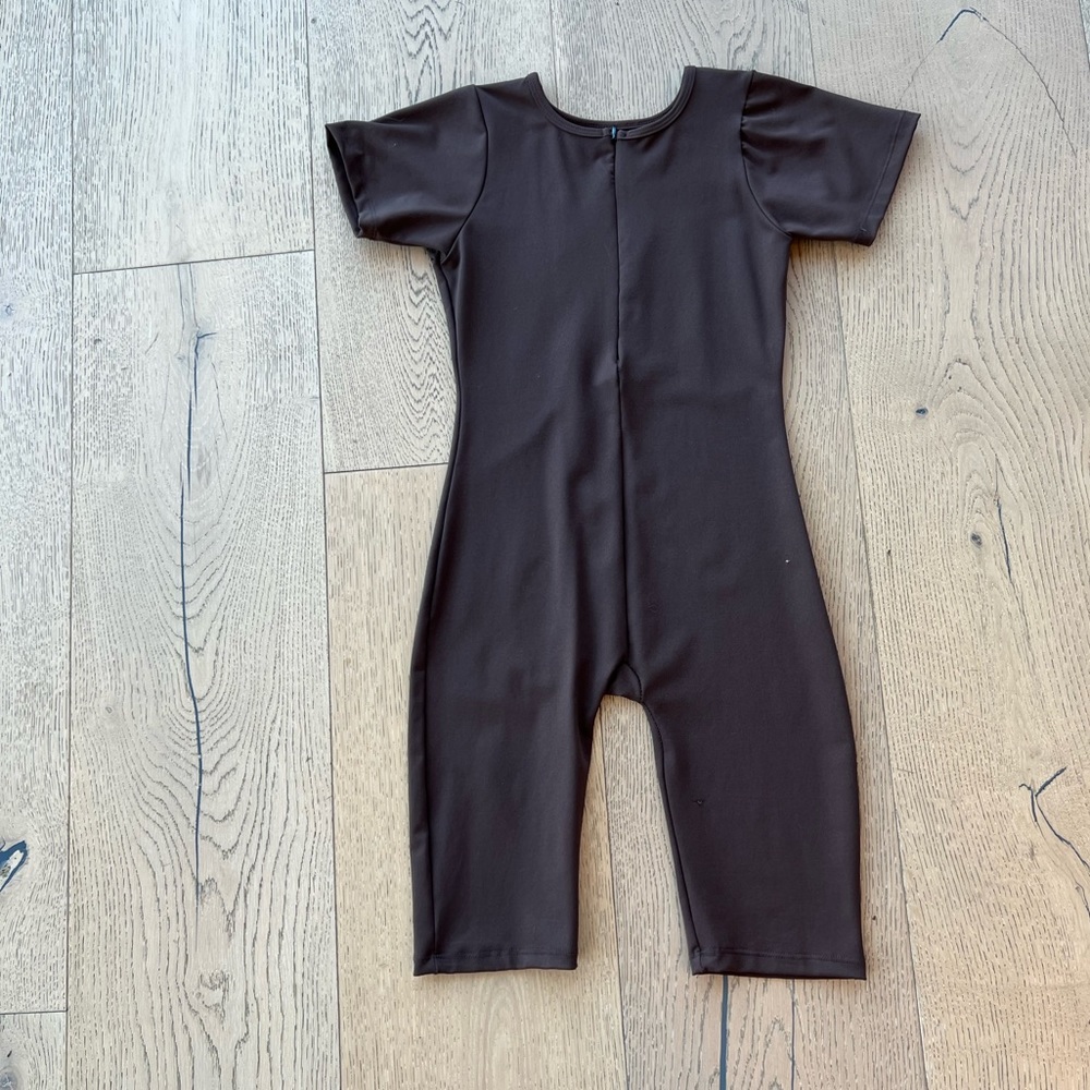 Matte brand brown zip up romper
